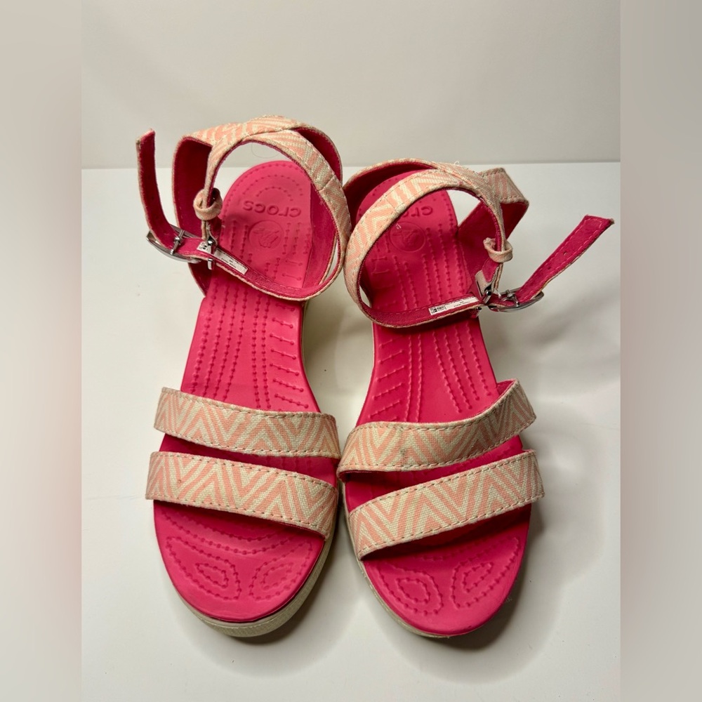CROCS Pink and Cream Wedges